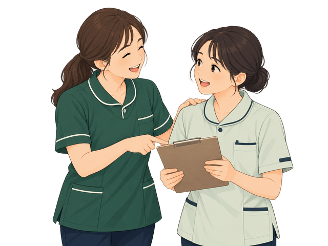 先輩から仕事を教わるイラスト